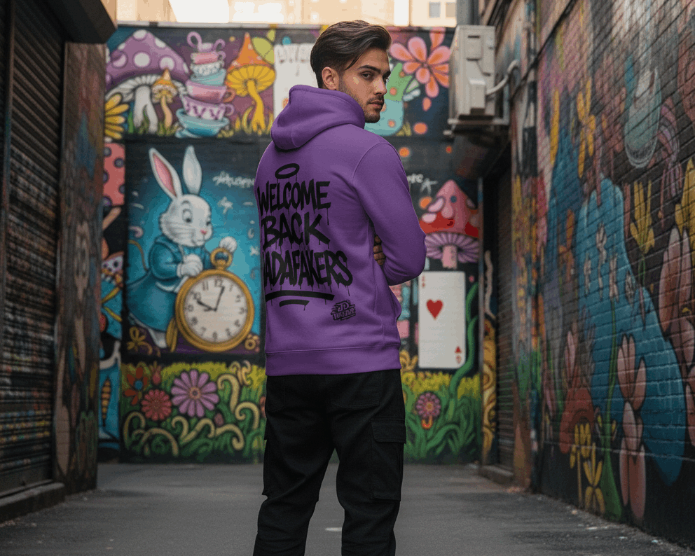 Espalda de sudadera con texto de graffiti negro Welcome Back Madafakers.