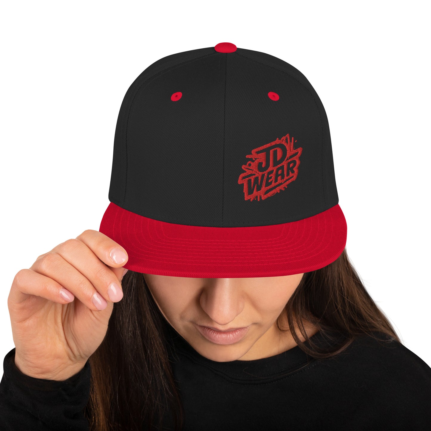 Red Embroidered Snapback Cap