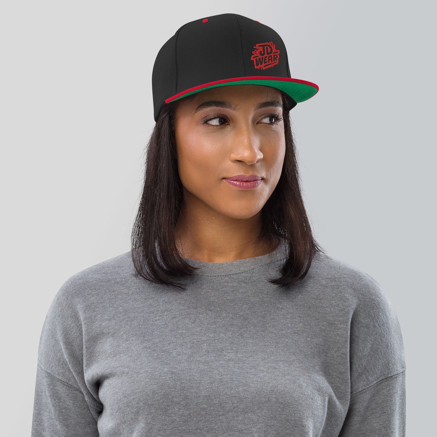 Red Embroidered Snapback Cap