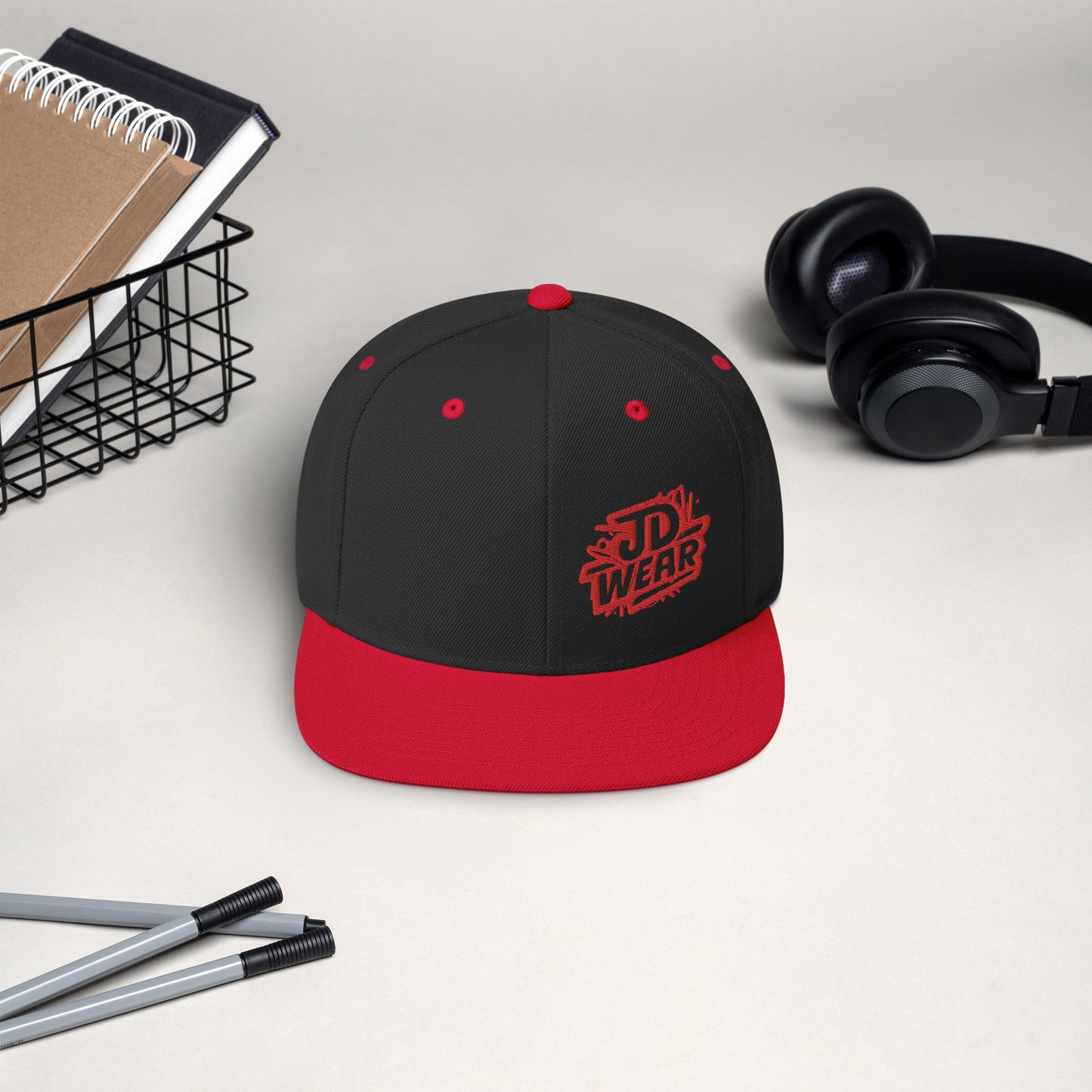 Red Embroidered Snapback Cap