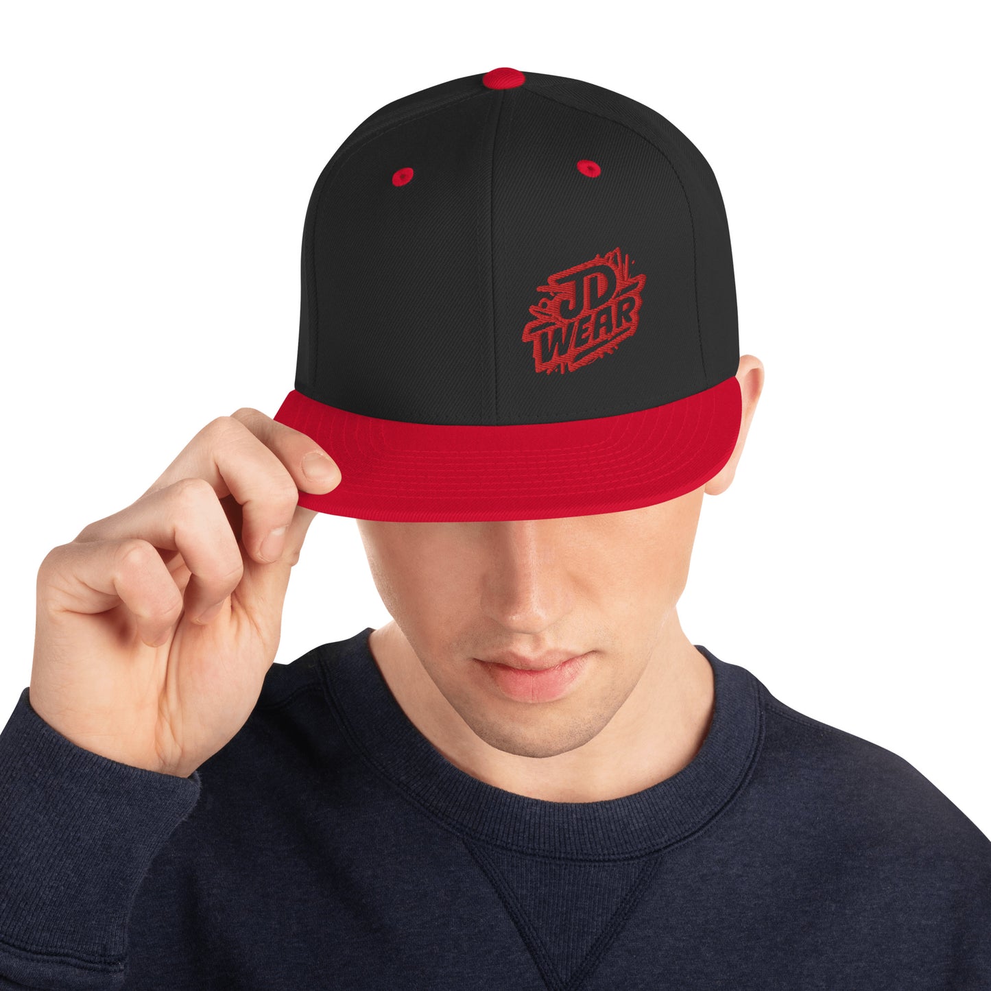 Red Embroidered Snapback Cap