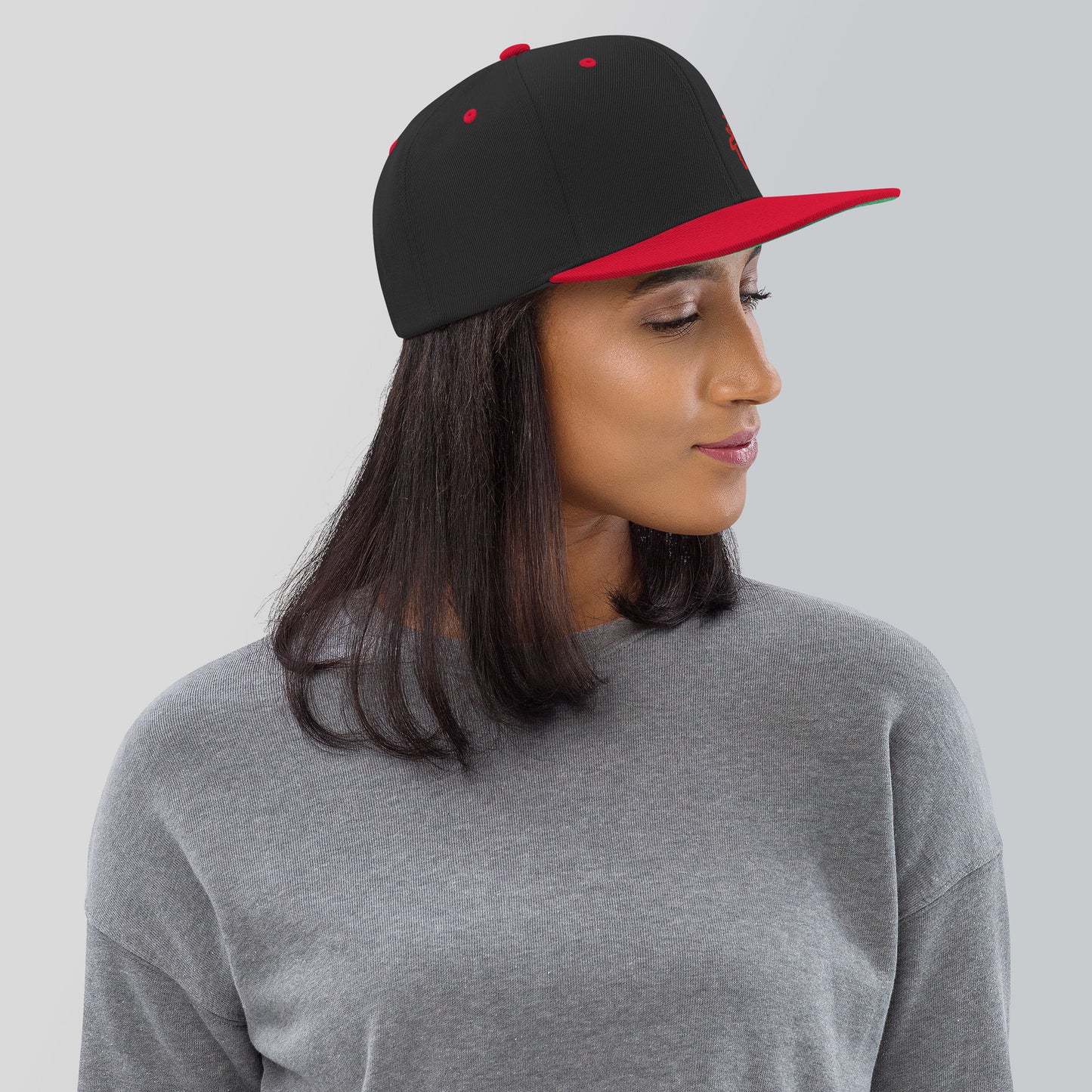 Red Embroidered Snapback Cap