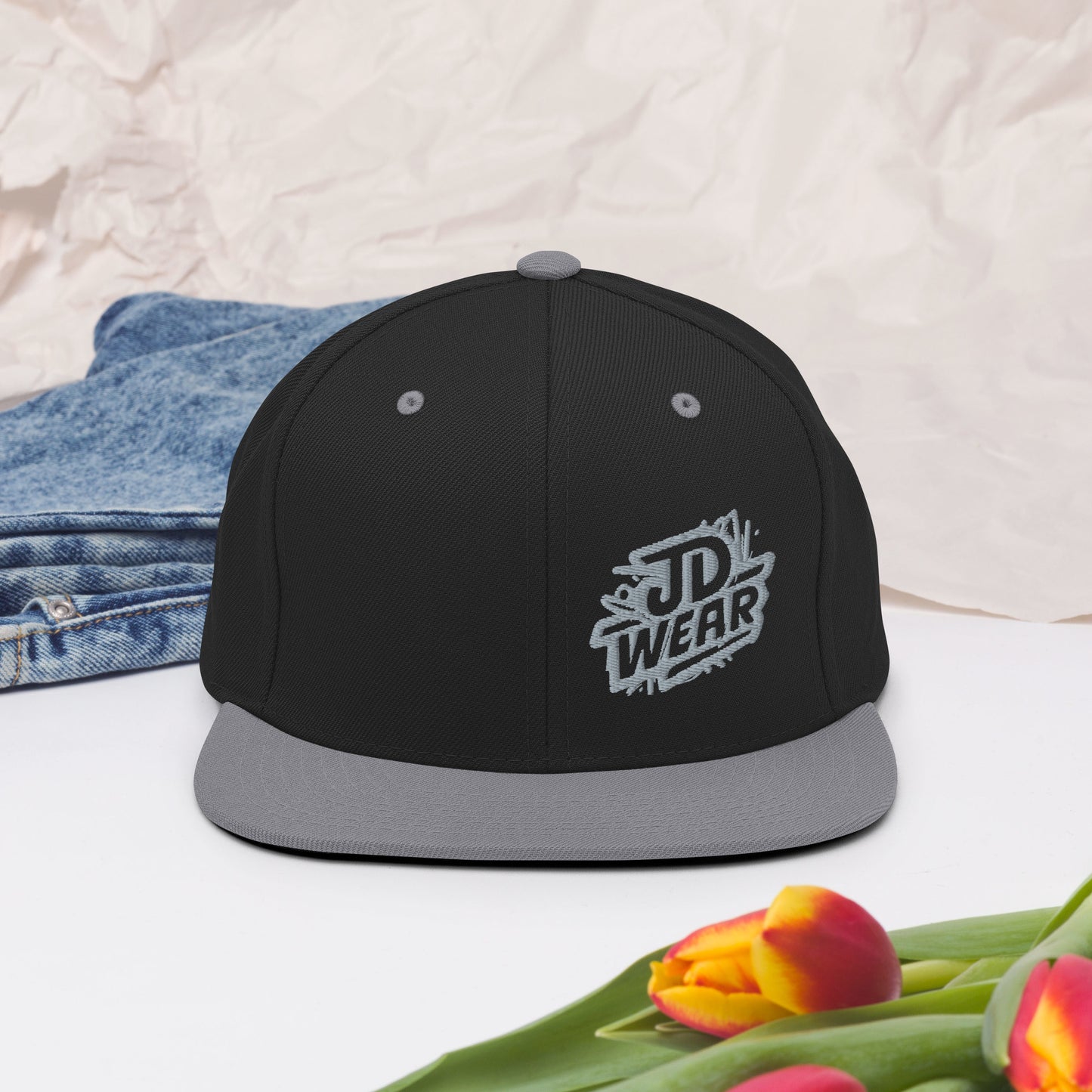 Gray Embroidered Snapback Cap