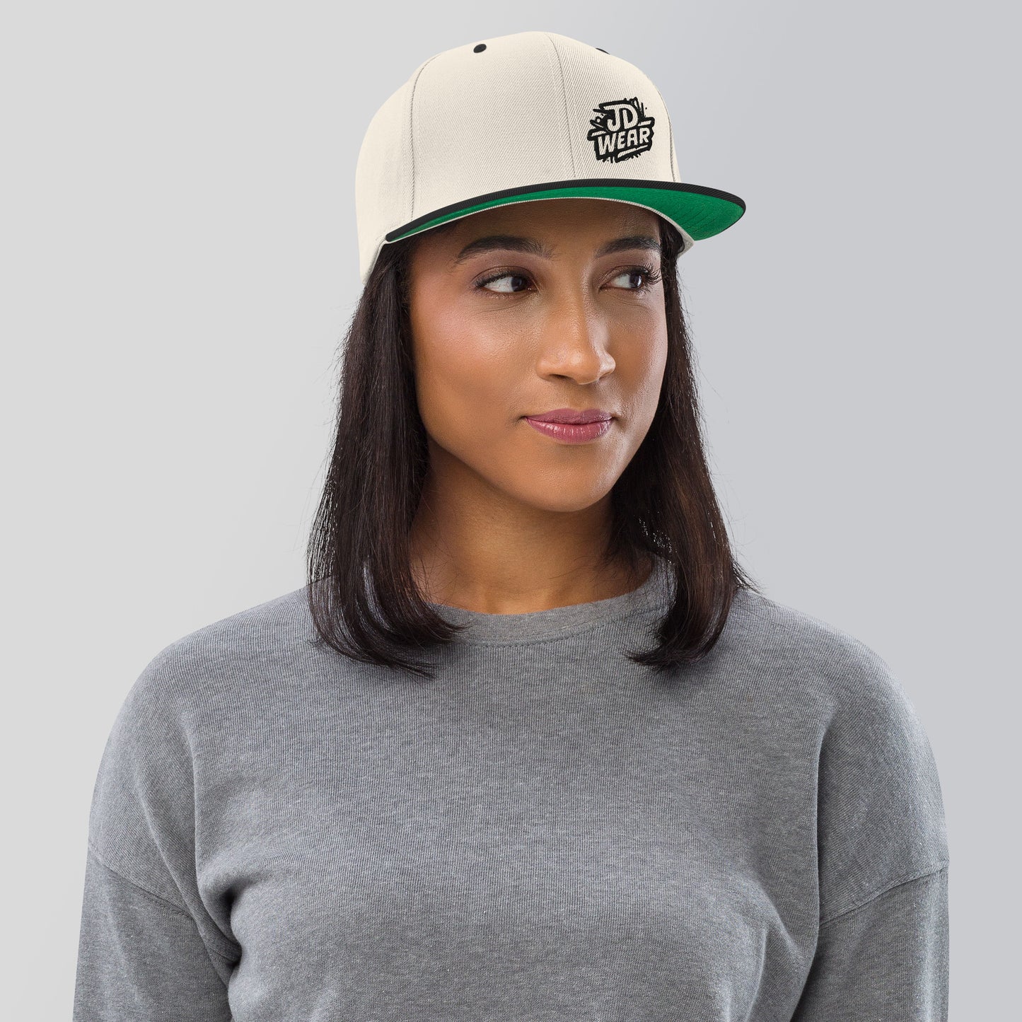 Cream Embroidered Snapback Cap