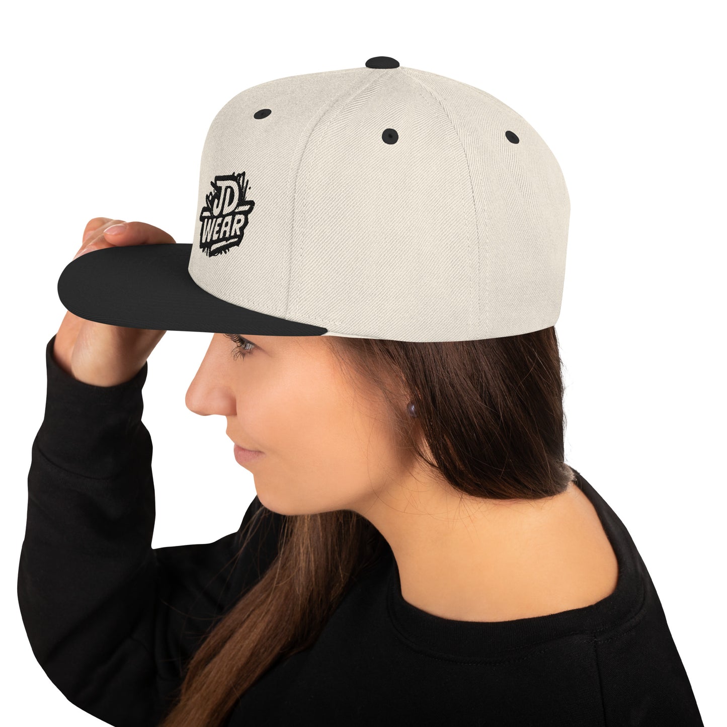 Cream Embroidered Snapback Cap